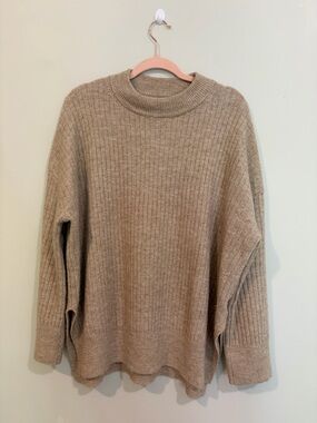 H&M Ribbed Mock Neck Sweater - Taupe Beige